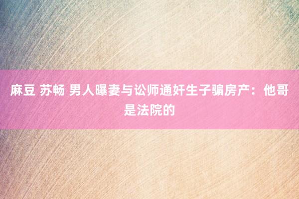 麻豆 苏畅 男人曝妻与讼师通奸生子骗房产：他哥是法院的